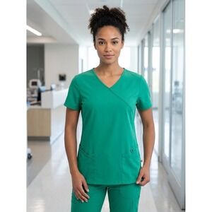 Urbane Ultimate Womens Green Scrub Top V-Neck Short Sleeve Medical Shirt Med